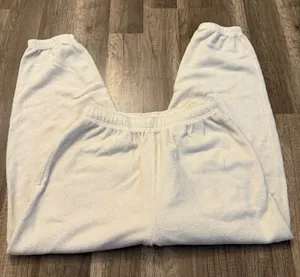 American Eagle Cream Fleece Jogger Sweatpants thumbnail 1