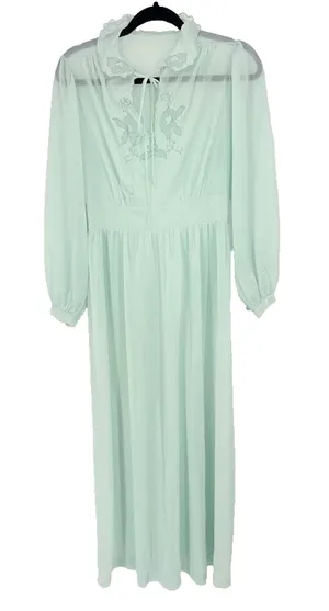 Vintage Gotham Gold Stripe Mint Green‎ Gown Nightgown Sheer Embroidery Small 34 thumbnail 1