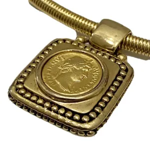 Vintage Gold tone Coin Medallion Necklace thumbnail 8