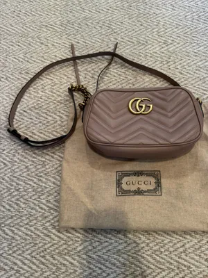 Like New! Gucci GG Marmont 2.0 Lion Trap Chevron Handbag Dusty Pink thumbnail 4