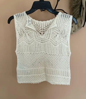 Abercrombie & Fitch Crochet Knit Tank Top Womens S Ivory Sleeveless 100% Cotton thumbnail 2