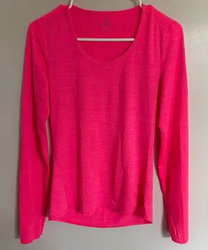 Athleta Womens Neon Pink Striped Long Sleeve Athletic Top XS‎ Scoop Neck Workout thumbnail 1