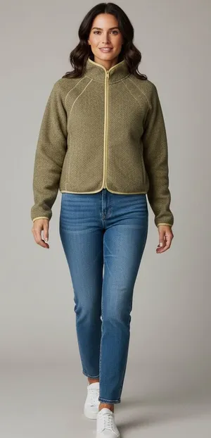 Athleta Olive and Yellow Zip-Front Fleece Jacket thumbnail 1