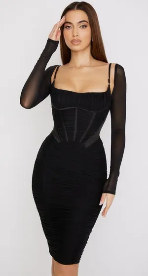 House of CB FREYJA Black Gathered Corset Dress Size XS Plus Cup thumbnail 1