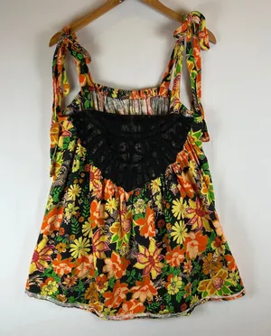 Free People Bali Moroccan Floral Tie Shoulder Tunic‎ Top Black Lace Small thumbnail 1