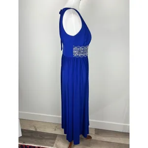 R&M Richards Royal Blue Beaded Empire Waist Keyhole Evening Gown Size 6 thumbnail 8