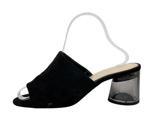 Zara Women's Black Faux Suede Clear Chunky Block Heel Open Toe Mule Heels Sz 7.5 thumbnail 1