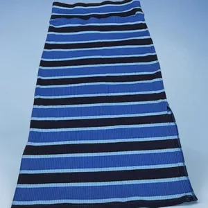 Aerie Ribbed Striped Blue Midi Skirt‎ with Side Slit thumbnail 1