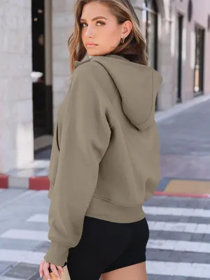 Automet Scuba Hoodie Half Zip Cropped Size Medium Mocha Athleisure thumbnail 6