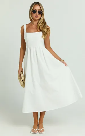 New Showpo Khari Midi Dress Linen Look Square A Line Dress Size 8 MSRP $119 thumbnail 6
