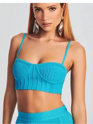 Retrofete Large Gabi Bandage Knit Top Blue Shimmer Rave Nightclub Party Bustier thumbnail 2