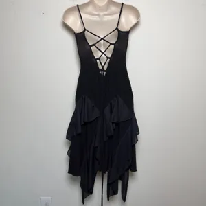 VTG Y2K Truelight Women Fairy Grunge Dress M Black Asymmetrical Whimsigoth thumbnail 3