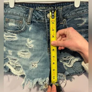 American Eagle Dual Color‎ Acid Wash Distressed Denim Jean Shorts Blue Size 00 thumbnail 8
