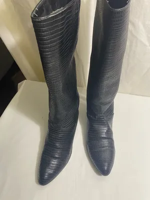 Vintage Impo Black Embossed Mid Calf Boots Women’s 6.5M Textured Reptile Look thumbnail 9