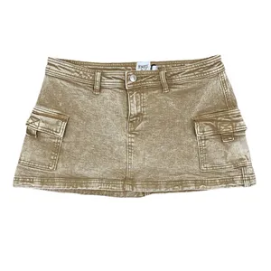 NWOT Princess Polly Velveto Low Rise Denim Mini Skirt in Camel Tan Size 8 thumbnail 2