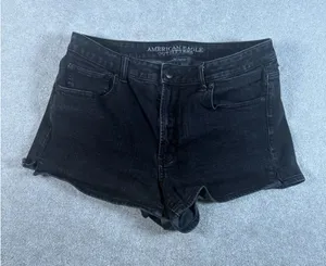 american eagle hi‎ rise shortie black shorts size 12 AEO denim x4 thumbnail 1