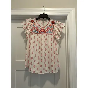 Blu Pepper Women Floral Flutter Sleeve Blouse Embroidered Shirt Top Size Large thumbnail 2