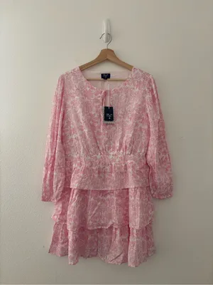 Roller Rabbit Women's Long Sleeve Sketched Floral Mini A-Line Dress in Pink thumbnail 2
