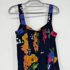 Maeve Anthropologie Smocked Floral Midi Dress Navy Blue Orange‎ Yellow thumbnail 4