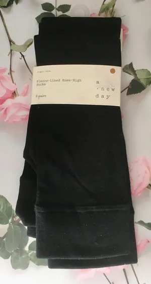 Fleece Lined Knee High Socks Black thumbnail 1