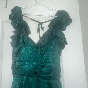Altar’d State Small Tracey Green Satin Ruffle Sleeve Holiday Cocktail Dress thumbnail 6