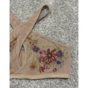 Urban Outfitters Embroidered Floral Mesh Cross Front Halter Bralette Sz S thumbnail 4