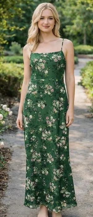 NEW Lost + Wander Green Floral Mesh Overlay Maxi Dress Fairy Cottagecore S‎ thumbnail 1