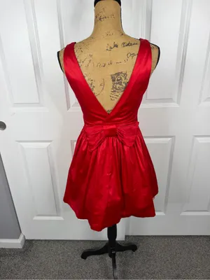 Vintage Forever 21 Red Satin Bow Back Mini Dress Sz S Petite NWOT thumbnail 10