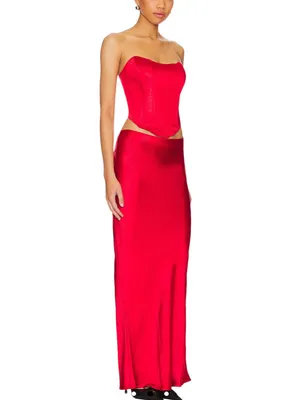 Superdown- Calla Red Satin Maxi Skirt thumbnail 2