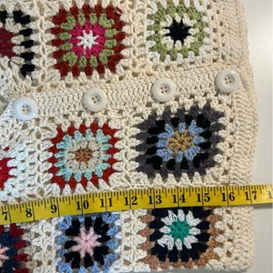 Boho Grandma Crochet Patchwork Knit Cardigan Sweater Size S Cottage Festival thumbnail 5