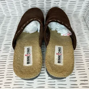 Minnetonka Womens Brown Suede Studded‎ Faux Fur Lined Clog Mules Size 9 Boho thumbnail 6