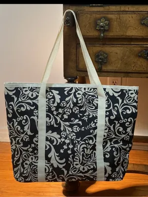 New Direction black & ivory printed canvas tote thumbnail 3