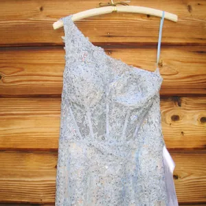 Mac Duggal 48910 Womens Blue One Shoulder Lace Trumpet Gown Dress thumbnail 10
