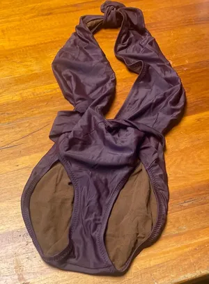 Burgundy Chic Sexy Low Cut Halter Swimsuit thumbnail 1