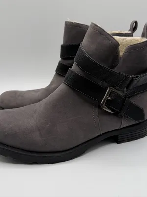 Relativity Moto Ankle Boots 8.5 Gray Sherpa Lined Buckle Strap Lug Sole thumbnail 3