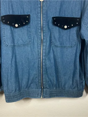 Vintage Mureli Womens Large Cotton Full Zip Studded Long Sleeve Jacket thumbnail 4