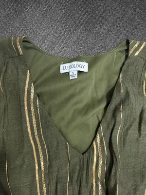 Luxology Olive Green Metallic Stripe Midi Dress thumbnail 4