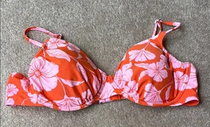 Floral Bikini Top in Orange and Pink thumbnail 1