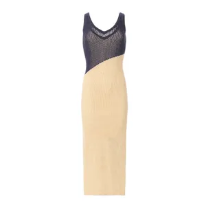 Toccin Blue Cream Crochet Midi Tank Dress SMALL Colorblock Knit Vacation $325 thumbnail 9