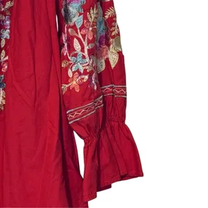 Free People Womens Dress Fleur Du Jour Embroidered Mini Off Shoulder Red Small thumbnail 5