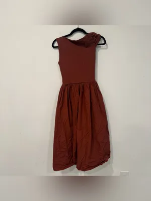 En Saison Rust Brown Mixed Media Asymmetric Neck Midi Dress XS thumbnail 8