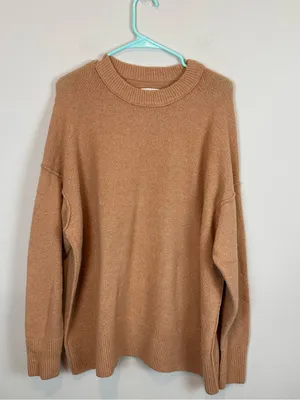 Aerie Oversized Crew Neck Sweater Camel Brown Large thumbnail 2