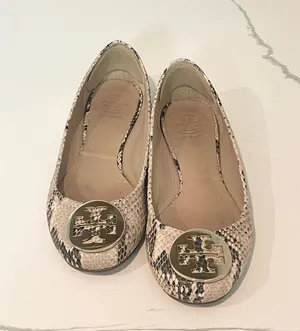 Tory Burch Snakeskin Ballet Flats - Cream and Black thumbnail 2