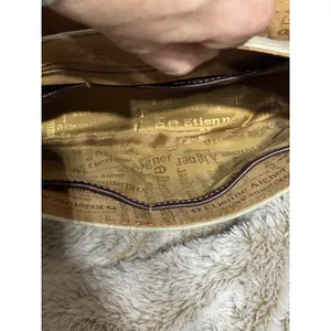 Etienne Aigner Purse~ Beige Linen Blend~Burgundy Trim~Snap Close Gold Hardware thumbnail 10