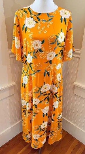 Rachel Rachel Roy Marigold Floral Flutter Sleeve Midi Dress L thumbnail 1