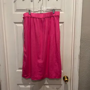 A New Day Hot Pink Linen Blend Wrap Midi‎ Skirt Large Fuchsia Elastic Waist Tie thumbnail 4