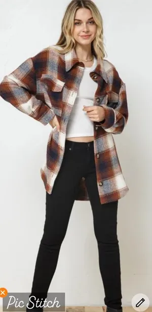 Akaiv Oversized Plaid Shacket thumbnail 1