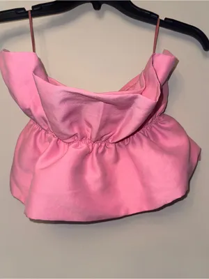 Zara Pink Strapless Ruched Bandeau Top Medium thumbnail 3