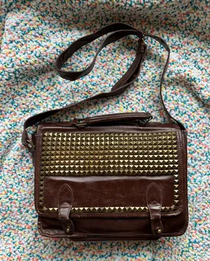 Urban Outfitters Ecote studded brown messenger bag thumbnail 1
