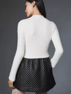 By Anthropologie Mock-Neck Fuzzy Long Sleeve White Sweater Top thumbnail 3